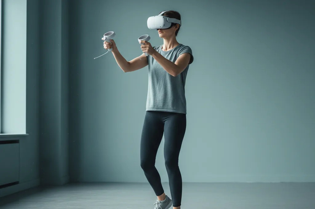 A person playing an immersive VR game similar to SUPERHOT VR
