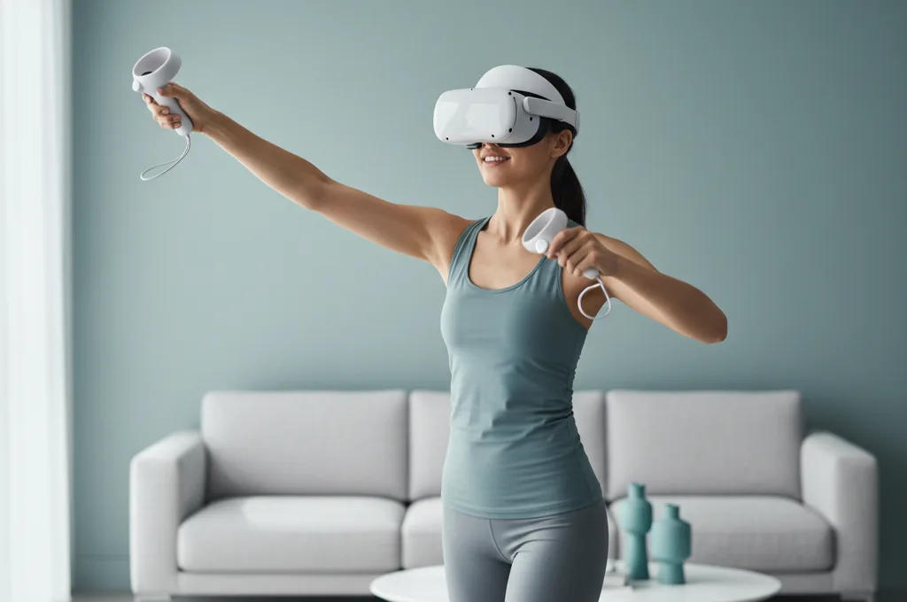 A person playing an immersive VR game similar to Synth Riders