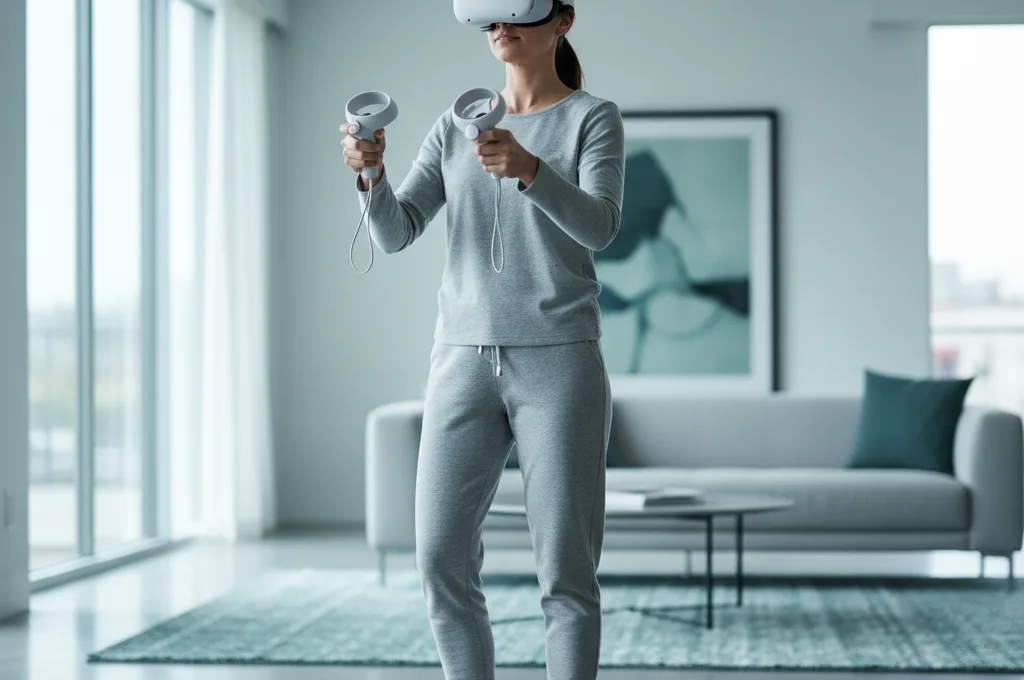 A person standing confidently during a VR session while building their VR legs