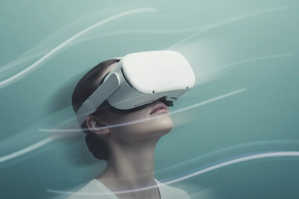 A person in a VR headset with motion-blur streaks, showing why VR makes you dizzy